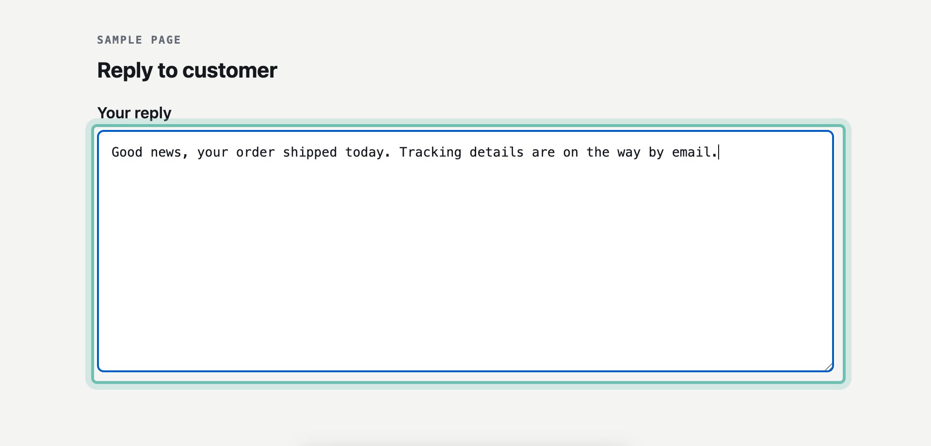 A reply box with .shipped being typed.